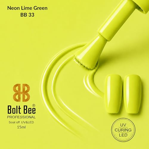 Image of Bolt Bee Neon Lime Green Color Gel Nail Polish Soak Off UV Gel 15ML DIY at Home Manicure Salon Nail Art