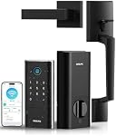 DESLOC K120 Serrure de porte intelligente avec poignées d'empreinte digitale, 16-Month Serrure de porte d'entrée sans clé avec batterie WiFi Contrôle de l'application, Verrouillage automatique de la serrure pour porte avant, sauvegarde mécanique des clés, noir