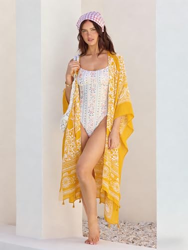 Image of Breezy Lane Women's Kimono Cardigan Summer Swimsuit Coverups Beach Cover Up with Floral Print for Vacation