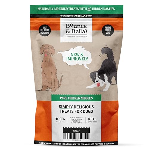 Bounce and Bella Pure Chicken Nibbles - Single Ingredient, Natural Grain-Free Dog Treats, No Nasties, Perfect for Puppies and Dogs of All Ages, 100g