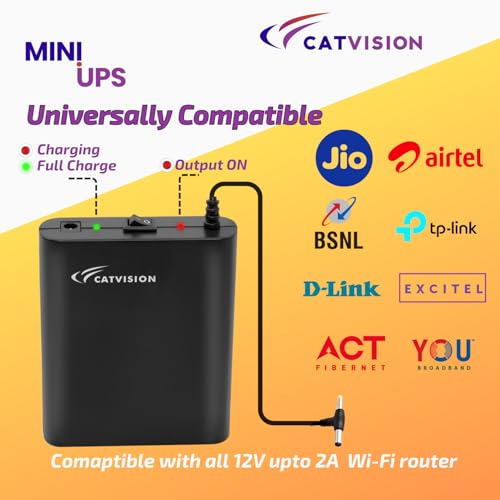 Image of Catvision Mini UPS for Wi-Fi Routers I 12V-2A I Battery Backup Upto 6 Hours (Lab Tested) | Surge & Discharge Protection I 12 Months Warranty | Portable UPS | BIS Approved