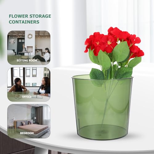 Image of HOMSFOU Transparent Anti-Drop Flower Bucket, Small Round Plastic Flower Holder, Ideal for Home, Office Decor, 6.53 X 6.53 X 6.14 Inch, Green