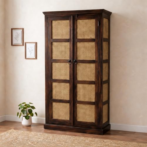Image of Modern Furniture Boho Sheesham Wooden Crockery Cabinet with Door | Solid Wood Multipurpose Storage Cabinets for Living Room Home & Kitchen | Book Shelf Wooden - Walnut Finish