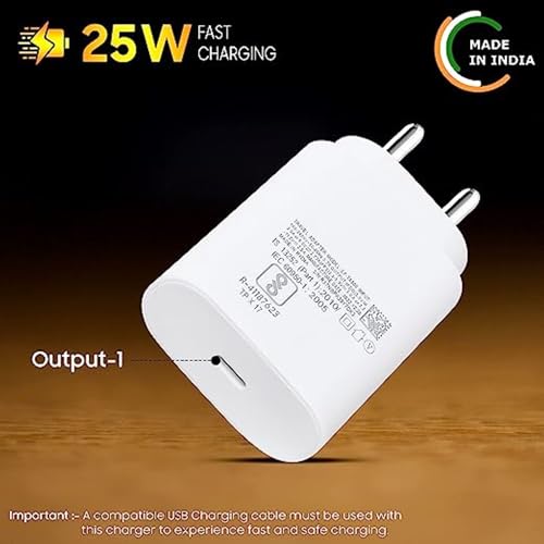 Image of MAK 25W Charger with Cable for Samsung Galaxy A15 5G Type C Charger Adapter Compatible with Galaxy A15 Charger, 25 Watt USB Type C to C Pd Charging Adapter C Type, White