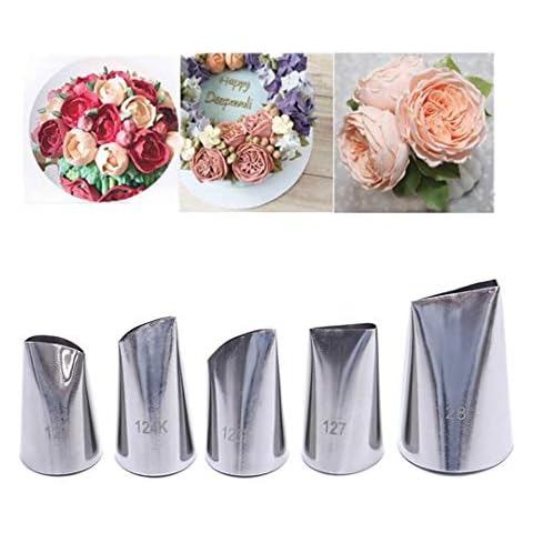 FantasyDay 5 piece Stainless Steel Rose Flower Piping Tips Piping Nozzles Cake Decorating Supplies Cookies Cupcake Icing Decorating Supplies Decorating Kits Frosting Icing Tips Baking Set Tools #4 Cover