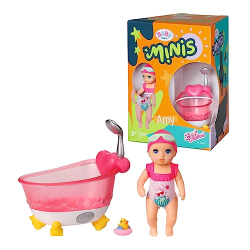 BABY born Minis Playset Bathtub with Amy 906101, 6.5cm Doll with Exclusive Accessories and Moveable Body for Realistic Play