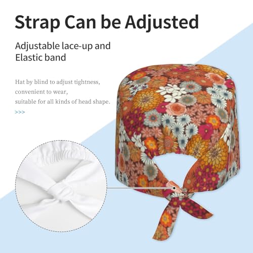 Image of Working Cap Scrub Cap with Sweatband Adjustable Unisex Women Tie Back Hat Nurse Surgical Caps