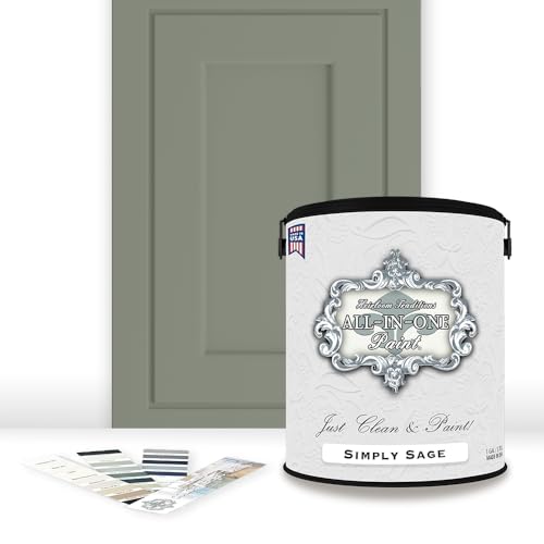ALL-IN-ONE Paint by Heirloom Traditions, Simply Sage (gray green), Gallon - Durable cabinet and furniture paint. Built in primer and top coat, no sanding needed. Includes our 30 featured color card.