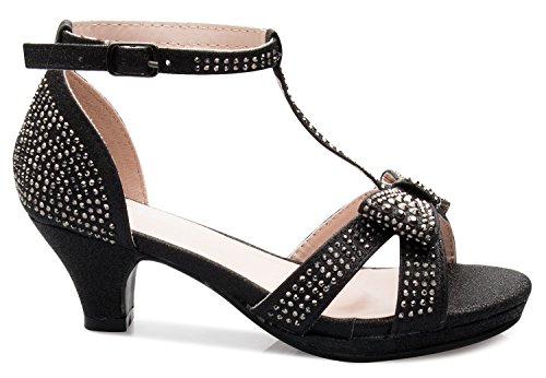 Image of Olivia K Girl's Glitter Leatherette Open Toe Strappy Ankle T Strap Kitten Heel Sandal (Toddler /Little Girl)