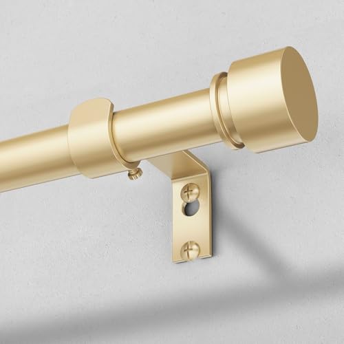 Modern Gold Curtain Rods for Windows 48 to 84 Inch 1 Diameter Adjustable Heavy Duty Window Curtain Pole with Matte Gold End Cap Finials Decorative Drapery Rods for Living Room Bedroom