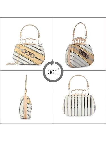 Image of TOOBA Handicraft Pearl Embroidered Clutch Purse For Women with Trendy Design 4-ring Handle & Tassel