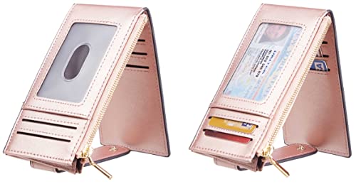 Image of Chelmon Womens Wallet Slim RFID Blocking Bifold Multi Card Case Wallet with Zipper Pocket (Rose Gold CLassic)