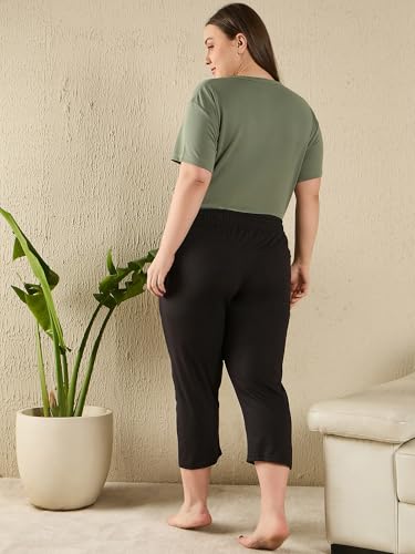 Image of CUPID Woman's Plus Size Plain Cotton Half Pant, 3 /4th Sports n Casual Night Short Pant, Knee Length Indoor n Outdoor Capris for Ladies