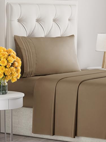Image of Twin Size 3 Piece Sheet Set - Ultra Soft & Cooling Sheets - Neutral Brown | Fits 8 Inch to 16 inch Mattress, Wrinkle Free & Fade Resistant with Deep Pockets, Breathable, Comfy Hotel Luxury Bedding