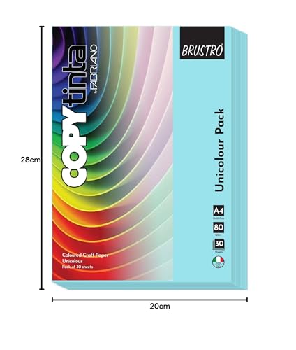 Image of BRUSTRO Copytinta Coloured Craft Paper A4 Size 80 GSM Pastel Blue Shade (Celeste CHIARO), 60 Sheets Pack | Double Side Colored, Ideal for Origami, Scrapbooking, Making Card, DIY Art & Craft.