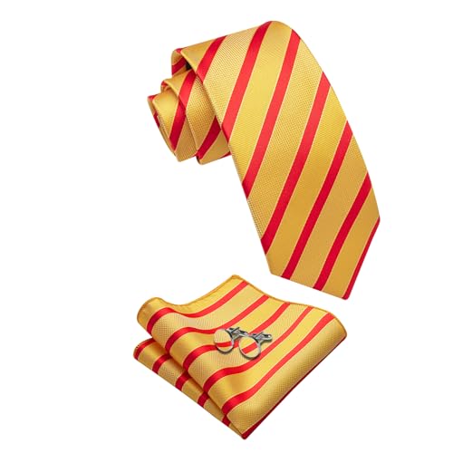 Image of YourTies Striped Ties for Men Classic Woven Silk Necktie with Handkerchief Cufflinks Set Formal Business Party Wedding