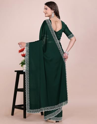 Image of SIRIL Women's Georgette Hot Fixing Stone Work Saree with Unstitched Blouse Piece