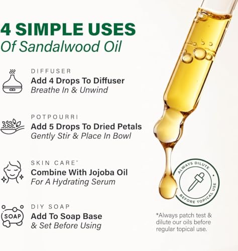 Image of Esslux Sandalwood Fragrance Oil for Diffuser & DIY | Warm, Woody Aroma for Candles, Soaps, Perfumes & Home Scents | Long-Lasting & Luxurious, 60 ML