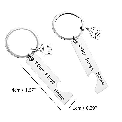 Sleutelhangers voor thuis, 2 stuks, housewarmingparty, cadeau, nieuw huisdecoratie, sieraden, sleutelhanger voor nieuwe huiseigenaar, vrouw, echtgenoot, geliefden, Ons eerste huis - Afbeelding 3