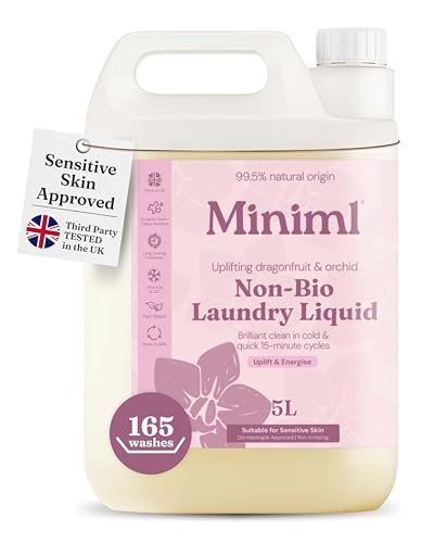 Miniml Laundry Liquid Washing Detergent 5L Refill - Natural Non Bio Pink Dragonfruit & Orchid Scented Clothes Fabric Cleaner for Machine or Delicate Hand Wash- 100% Vegan & Cruelty Free (165 Washes)