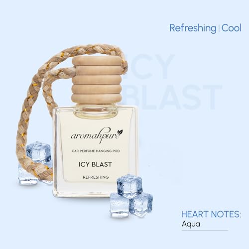 Image of Aromahpure Premium Car Perfume Hanging Pod |10 ML |Aqua Fragrance Car Air Freshener |Natural Essential Fragrance Oils in Glass Bottle with Wooden Diffuser Lid |Last upto 30 Days, IFRA certified
