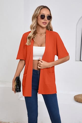 Image of Iandroiy Women's Lightweight Open Front Cardigans Casual Short Sleeve Blouse Tops