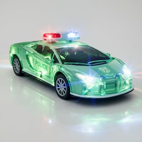 1007 Police Car Toy for Kids – Green Friction Powered Car with Li...