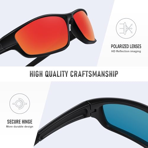 Image of Polarized Sports Sunglasses for Men Women Driving Cycling Fishing Wrap Around Sun Glasses UV400 Protection