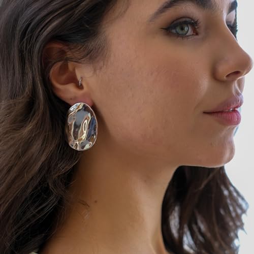 Oversized Organic-Shaped Earrings | 18K Gold Plated Large Shield Earrings Polished Statement Earrings for Women2