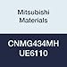 Mitsubishi Materials CNMG434MH UE6110 CVD Coated Carbide CN Type Negative Turning Insert with Hole, Rhombic 80?, 0.5" IC, 0.187" Thick, 0.063" Corner Radius, MH Breaker (Pack of 10)