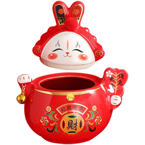 GARVALON Barattolo Ermetico in Ceramica per Tè con Decorazione Coniglio Rosso Contenitore per Tisane Sfuse e Alimenti Capacità Ampia per Cucina e Decorazione Casa