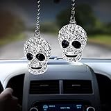 Sugar Skull Car Accessories for Women, Men, Bling Car Accessories, Crystal Rhinestone Diamond Skull Hanging Charm, Car Interior Rear View Mirror Decor, Lucky Hanging Interior Ornament Pendant