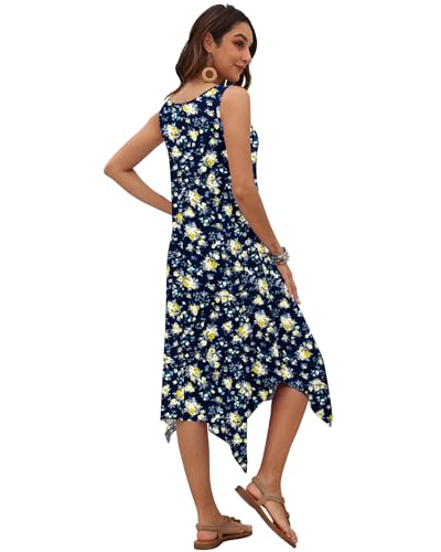 Image of AUSELILY Women's Summer Dresses Casual Sleeveless Midi Tank Beach Dress | Women's Asymmetrical Hem Sundress with Side Pockets, Great for Beach, Vacation & Daily Wear