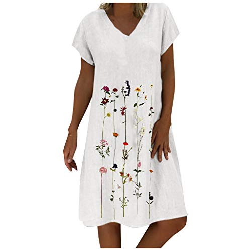 YAnGSale Dresses Fashion Women Midi Dress Plus Size Embroidered Dress Short Sleeves Ball Gowns Casual Sundress Short Robe (White, XXL)