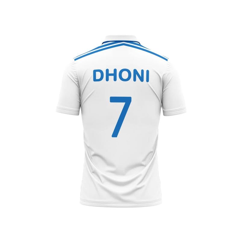 India Jersey Test Match Ms Dhoni 7 White Tshirt for (Kids,Boys,Men)