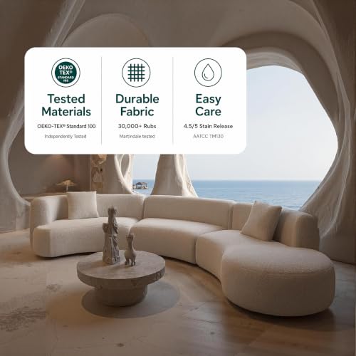 Image of Acanva Formia Boucle Curved Sectional Sofa, 153 inch W Right Hand, White