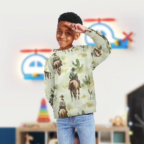 JUNZAN Western Cowboy Horse Green Little Boys Hoodie Sweatshirt Crewneck Sweatshirt With Hoodie Athletic 4T4