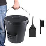 Ash Bucket with Lid and Shovel Hand Broom, 5.15 Gallon Large Galvanized Iron Metal Fireplace Tools Ash Pail for Fire Places Fire Pits Wood Burning Stoves Hearth Accessories Indoor Outdoor, Black