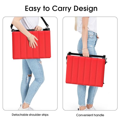 Eusuncaly Stadium Seat for Bleachers with Back Support and Wide Comfy Padded Cushion, Foldable Stadium Seats Chairs with Shoulder Strap and Storage Pockets, Bench Chair for Bleachers