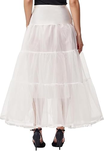 GRACE KARIN Retro Ankle Length Petticoat Underskirt for Long Dress (M,Ivory)