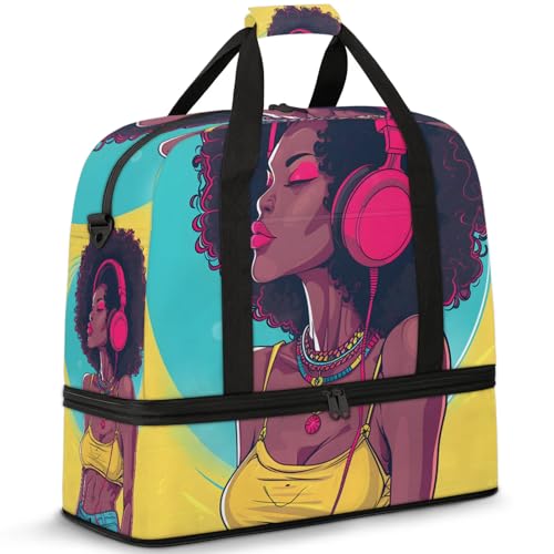 Large Weekender Overnight Bags Colorful Woman Headphones Travel Duffel Bag for Women Men Gym Bags With Shoe Compartment Foldie Travel Tote Bag Carry On Personal Item Bag for Travel Gym Sports