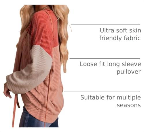 Image of Dokotoo Womens Tops Fashion 2026 Color Block Long Sleeve Shirts for Women Crewneck Knitted Casual Loose Blouses