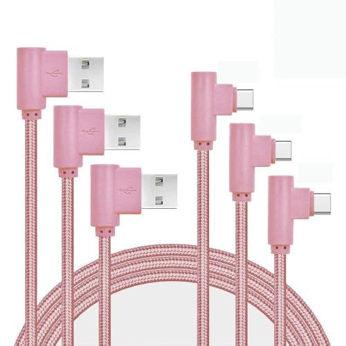 CTREEY USB Type C Cable, 90 Degree 3 Pack 6ft Nylon Braided Long Cord USB Type A to C Charger for MacBook, LG G6 V20 G5,Google Pixel, Nexus 6P, amsung Galaxy S8+ (Rose Gold)
