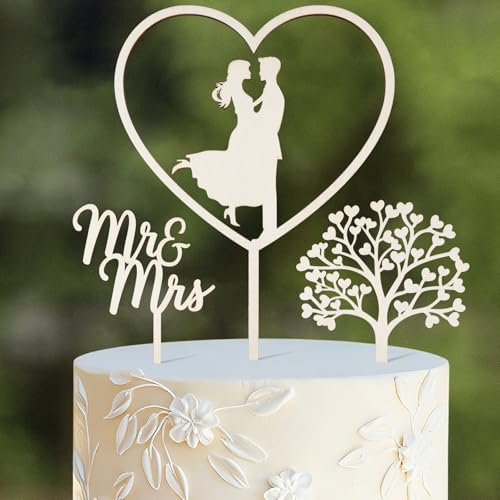 I LOVE MOM 3PCS Married Cake Topper Hochzeit aus Holz Tortendeko Hochzeit Just Married Deko Hochzeitstorte Tortenstecker Hochzeitsfeier Hochzeitstorte Topper Kuchen Topper für Verlobung Antrag Deko