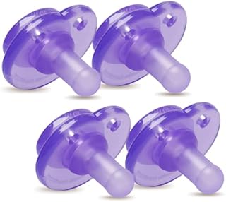 Nookums Pacifier 4 Pack - Orthodontic Single Piece Design - 100% Medical Grade Silicone - BPA Free, Latex Free, Phthalate Free - Paci-Plushies Pacifier Replacement (Purple)