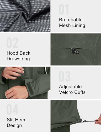 Image of Little Donkey Andy Men's Waterproof Rain Jacket Outdoor Raincoat for Hiking