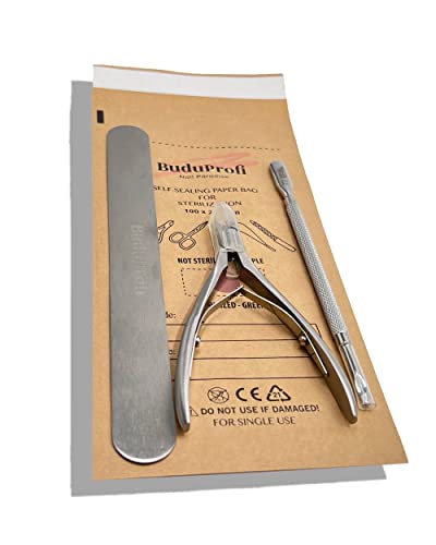 BuduProfi 100 Staubsaugerbeutel mit Autoklaven und Ofen, für Maniküre, Pediküre, mit Anzeige und Versiegelung (100 x 200 mm)