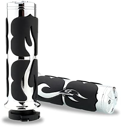 TSUNG Handlebar Grips 1 Inch Motorcycle 25MM Throttle Hand Grip Compatible with Harley Davidson Dyna Sportster Road King Street Glide Fat Boy Honda Shadow VTX Spirit (Chrome-B)