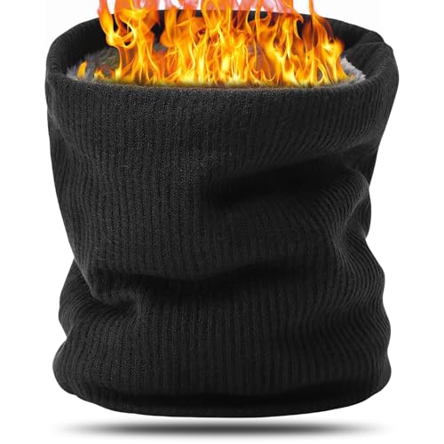 BARFULKER Winter Halsschlauch Herren Damen, Warm Gefüttert Strickschal Schlauchschal Ski Halswärmer Gesichtsschal Fleece Loop Schal Winddichte Gesichtsmaske Unisex, Schwarz