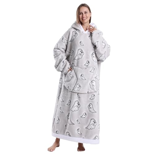 Capecage Blanket Hoodie Long Hooded Blanket Sweatshirt as Birthday Gifts for Women Men Long Wearable Blanket for Women Men. (Ghost)